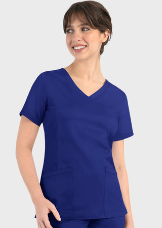 Maevn Matrix Women's Knit Panel Solid Scrub Top