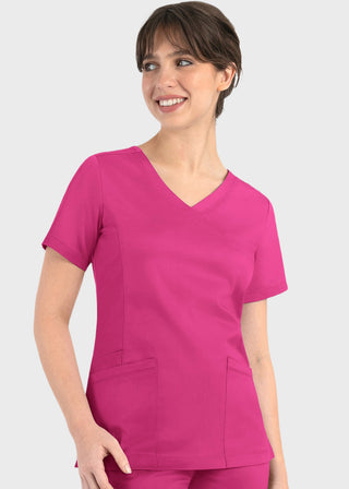 Maevn Matrix Women's Knit Panel Solid Scrub Top