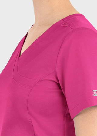 Maevn Matrix Women's Knit Panel Solid Scrub Top