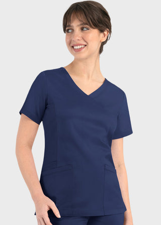 Maevn Matrix Women's Knit Panel Solid Scrub Top
