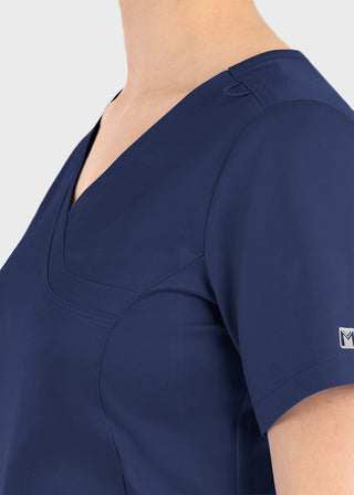 Maevn Matrix Women's Knit Panel Solid Scrub Top