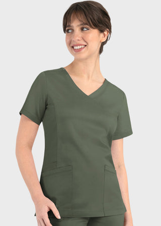 Maevn Matrix Women's Knit Panel Solid Scrub Top
