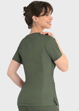 Maevn Matrix Women's Knit Panel Solid Scrub Top