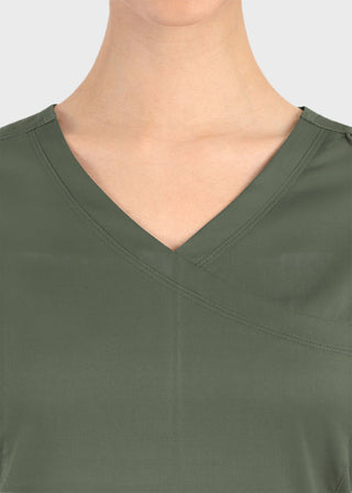 Maevn Matrix Women's Knit Panel Solid Scrub Top