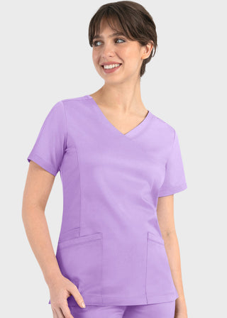 Maevn Matrix Women's Knit Panel Solid Scrub Top