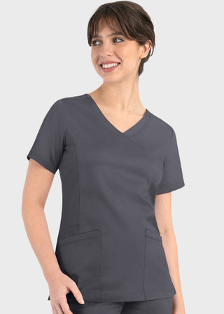 Maevn Matrix Women's Knit Panel Solid Scrub Top