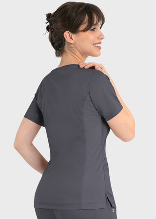 Maevn Matrix Women's Knit Panel Solid Scrub Top