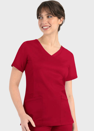 Maevn Matrix Women's Knit Panel Solid Scrub Top