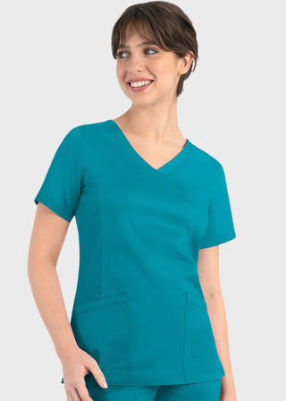 Maevn Matrix Women's Knit Panel Solid Scrub Top