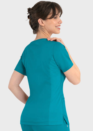 Maevn Matrix Women's Knit Panel Solid Scrub Top