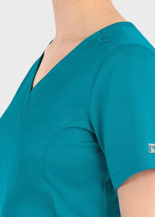 Maevn Matrix Women's Knit Panel Solid Scrub Top