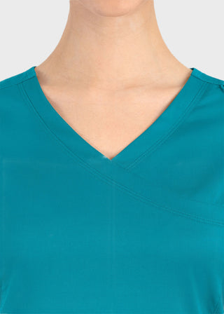 Maevn Matrix Women's Knit Panel Solid Scrub Top