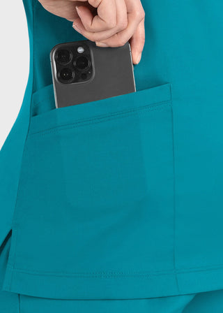 Maevn Matrix Women's Knit Panel Solid Scrub Top