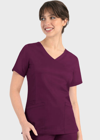 Maevn Matrix Women's Knit Panel Solid Scrub Top