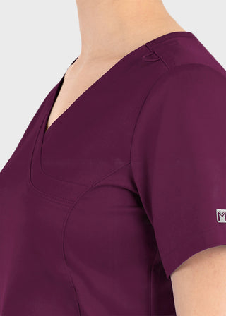 Maevn Matrix Women's Knit Panel Solid Scrub Top