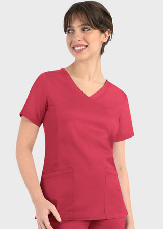 Maevn Matrix Women's Knit Panel Solid Scrub Top
