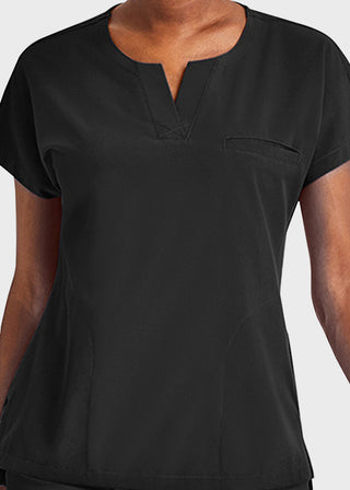 Maevn Women's Dolman Sleeve Notched Crew Neck Top