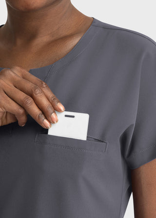 Maevn Women's Dolman Sleeve Notched Crew Neck Top