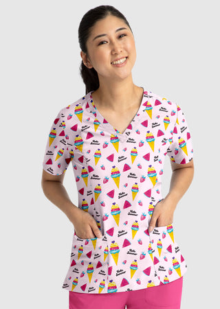 Maevn Women's Hello Summer  Printed V-Neck Top