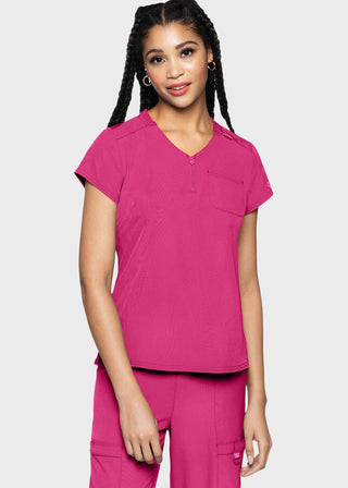 Med Couture AMP Women's Quarter Zip V-Neck Tuckable Top