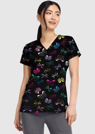 Med Couture Women's V-Neck Print Top in Bow Mania