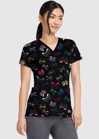 Med Couture Women's V-Neck Print Top in Bow Mania