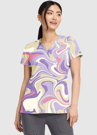 Med Couture Women's V-Neck Print Top in Sporty Marble