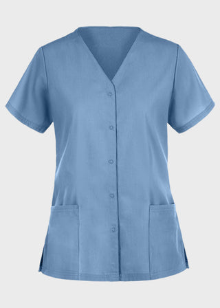 Panda Uniform Made in USA Unisex Two Pocket Button Front Solid Nursing Scrub Top