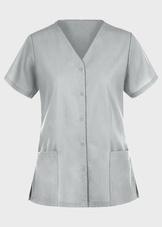 Panda Uniform Made in USA Unisex Two Pocket Button Front Solid Nursing Scrub Top