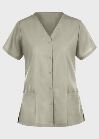 Panda Uniform Made in USA Unisex Two Pocket Button Front Solid Nursing Scrub Top