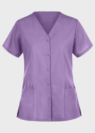 Panda Uniform Made in USA Unisex Two Pocket Button Front Solid Nursing Scrub Top