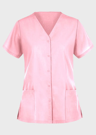 Panda Uniform Made in USA Unisex Two Pocket Button Front Solid Nursing Scrub Top