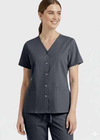 Panda Uniform Made in USA Unisex Two Pocket Button Front Solid Nursing Scrub Top