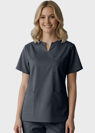 Panda Uniform Women's Three Pocket Split Neck Nursing Scrub Top