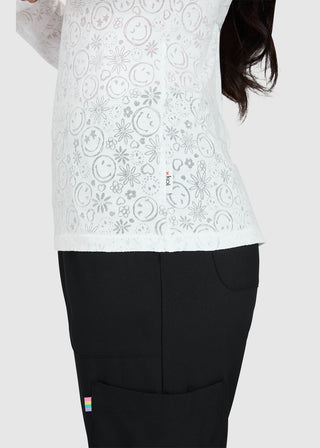 Koi Smiley World x koi Kind Women's White Long-Sleeve Burnout Tee