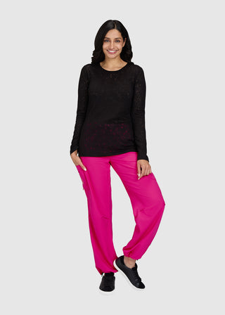 Koi Smiley World x koi Kind Women's Black Long-Sleeve Burnout Tee