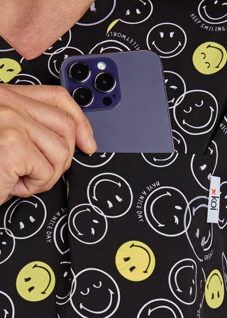 Koi SmileyWorld Confident Men's Doing Great Print Scrub Top