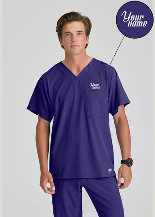 Free Embroidery Men's Structure Crossover V-neck Basic Scrub Top