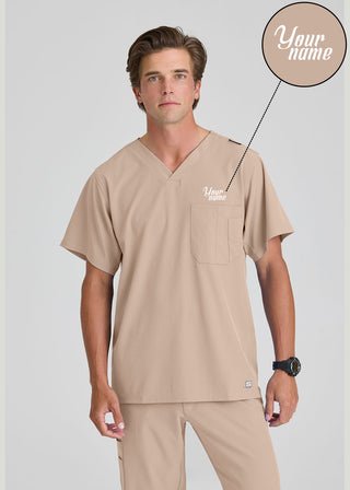 Free Embroidery Men's Structure Crossover V-neck Basic Scrub Top