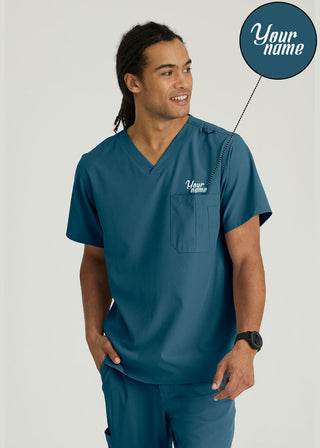 Free Embroidery Men's Structure Crossover V-neck Basic Scrub Top