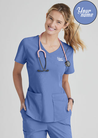 Free Embroidery Women's Vitality V-neck Basic Scrubs Top
