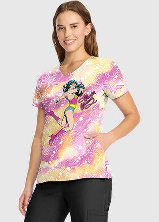 Cherokee Licensed Women's V-Neck Print Top in Tiger Tie Dye