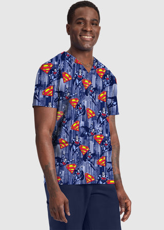 Cherokee Licensed Men's Print V-Neck Top in Metropolis Force