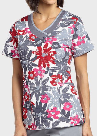 White Cross Womens Abby Bloom Curved V-neck top