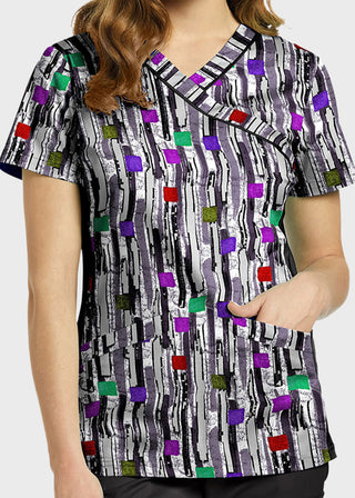 White Cross Women's Into The Colors Grey Printed Mock Wrap Top