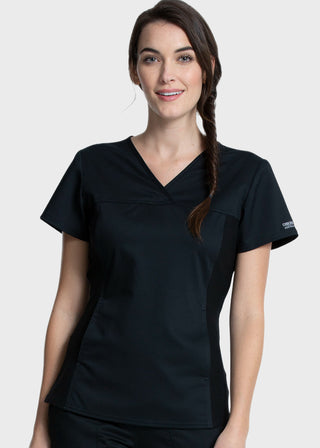 Cherokee Workwear Revolution Women's V-Neck Knit Panel Top