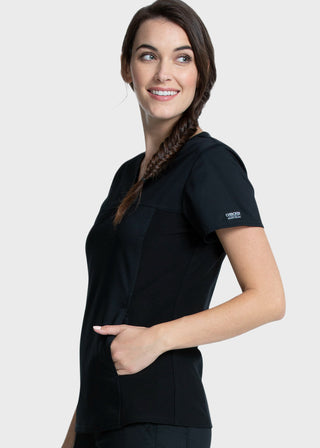 Cherokee Workwear Revolution Women's V-Neck Knit Panel Top