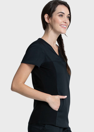 Cherokee Workwear Revolution Women's V-Neck Knit Panel Top