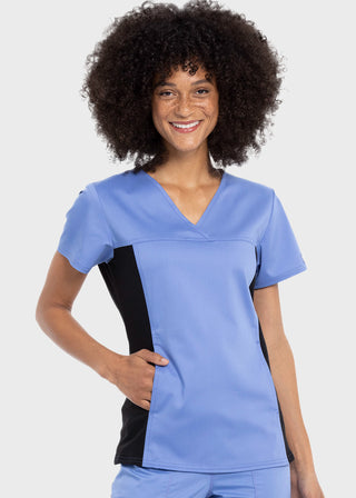 Cherokee Workwear Revolution Women's V-Neck Knit Panel Top