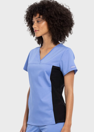 Cherokee Workwear Revolution Women's V-Neck Knit Panel Top